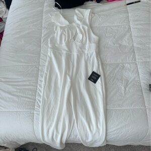 Lulu's White Ruffled Strap Jumpsuit